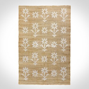 Natural Floral Jute Rug, Contemporary Boho Decor, Flower Pattern, Eco-Friendly Flat Weave image 12
