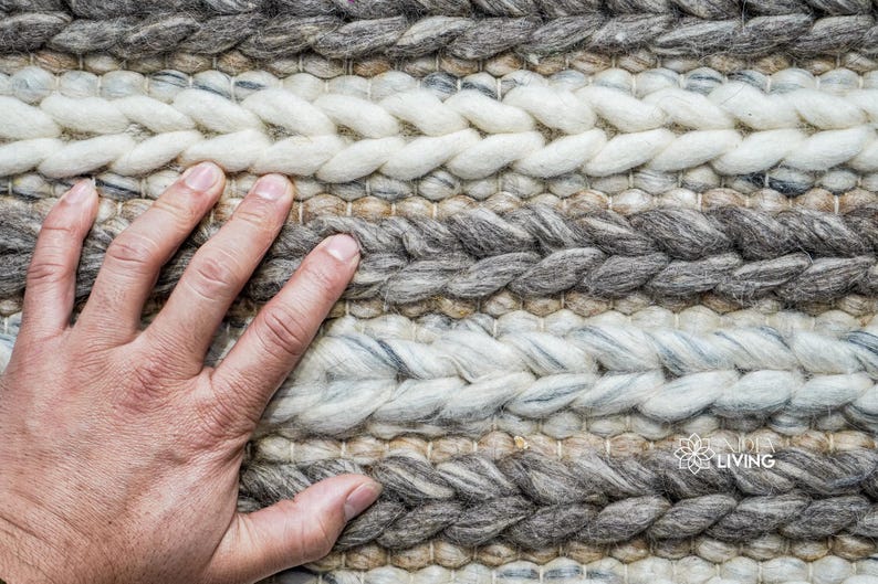 Handwoven Chunky Cable Knit Rug – Multi Pattern Scandinavian Wool, Cozy ...