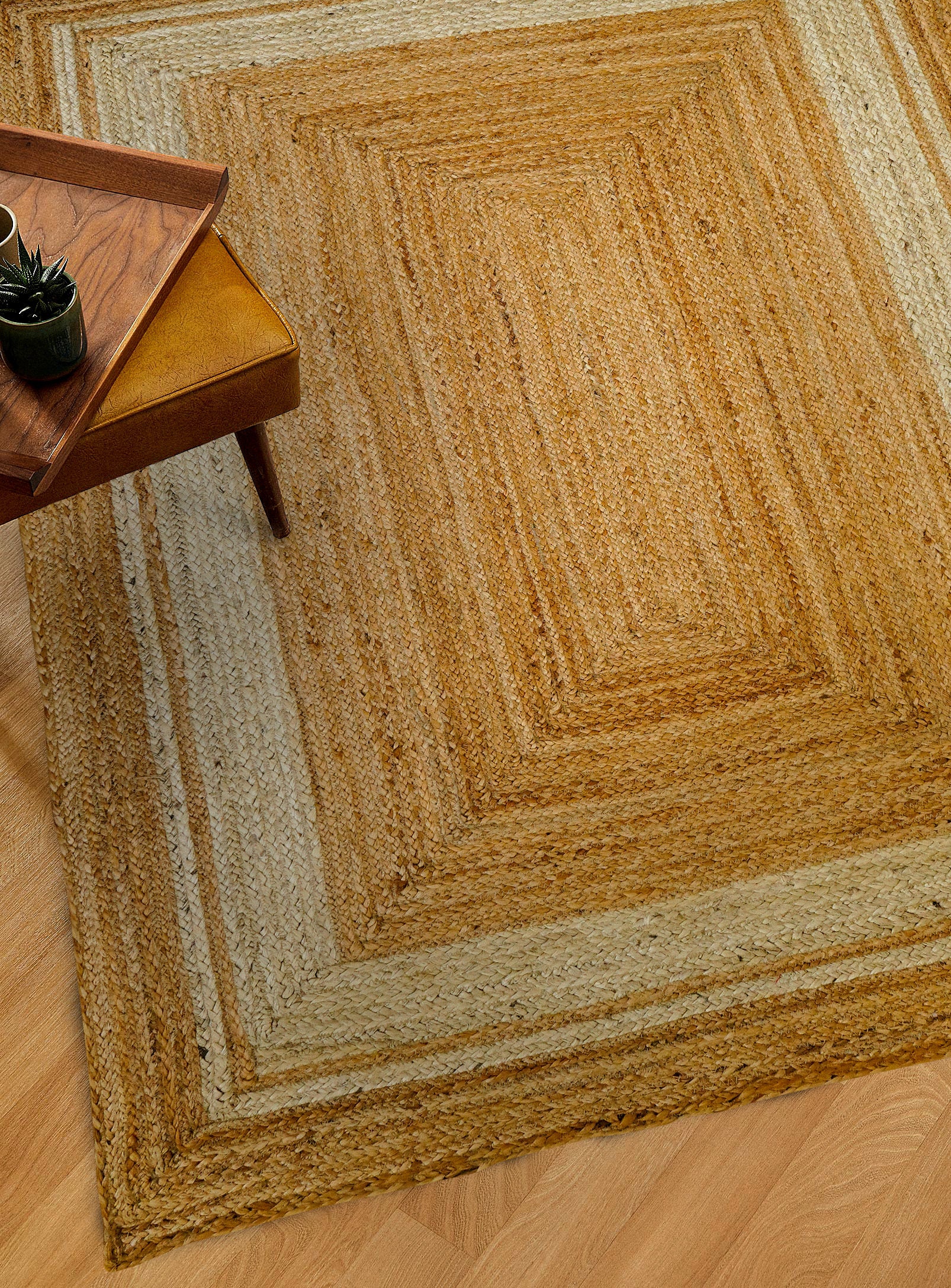White Bordered Natural Jute Hemp Rug - Handcrafted Eco-friendly ...