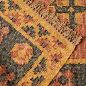 Alfombra Kilim navajo naranja, alfombra de área de yute de lana tejida a mano, decoración boho imagen 9