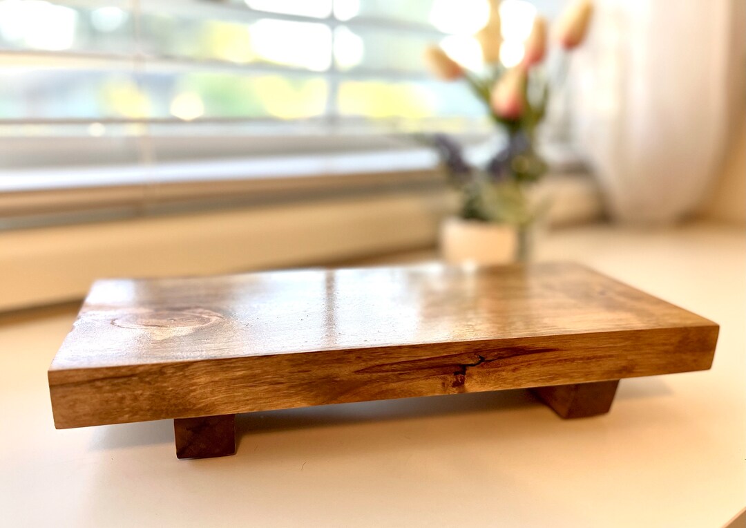 Pedestal Tray Kitchen Counter Tray Bathroom Vanity Tray Wooden Tray