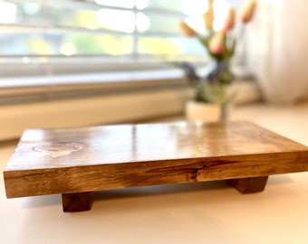 Handcrafted Wooden Pedestal Tray – Kitchen & Vanity Organizer