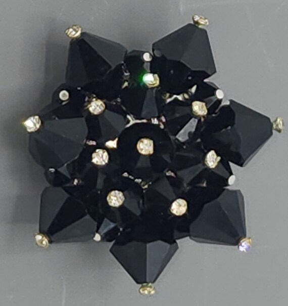 Vintage black bead & rhinestone brooch - image 4