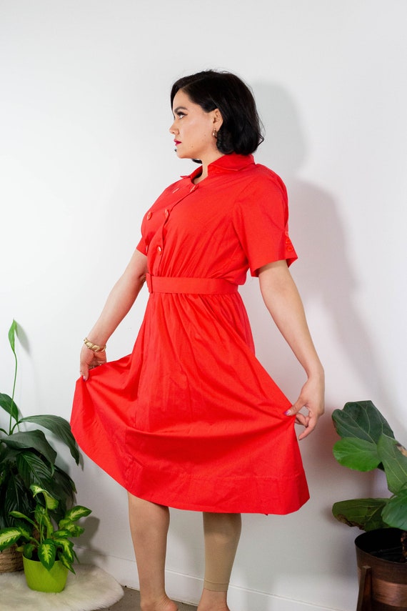 90's Blood Orange Cotton Shirt Dress - image 2