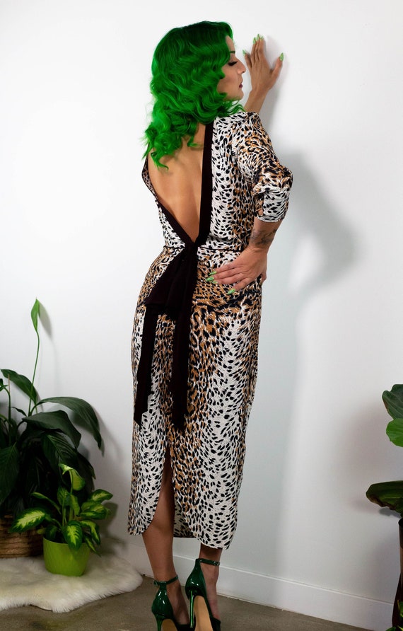 80's Leopard Low Back Rayon Dress