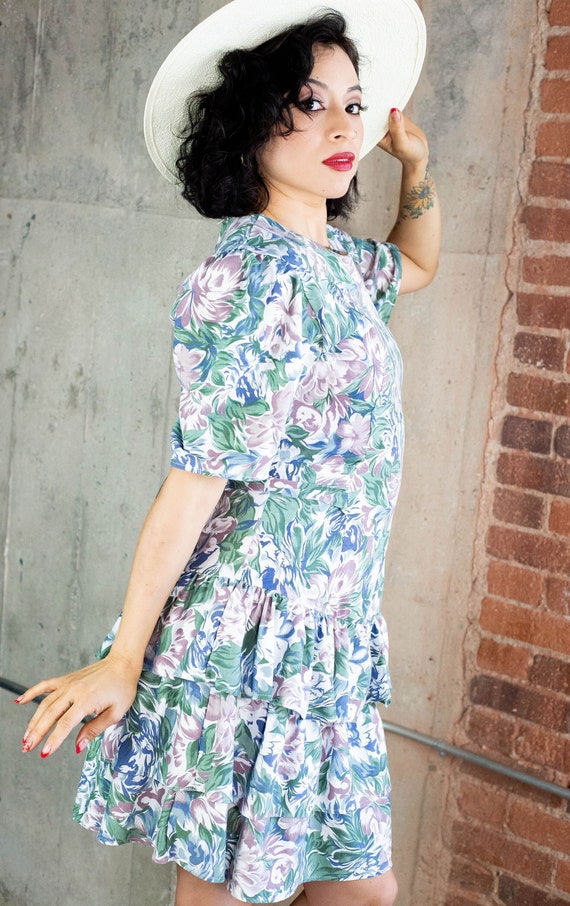 80's Floral Drop Waist Cotton Dress