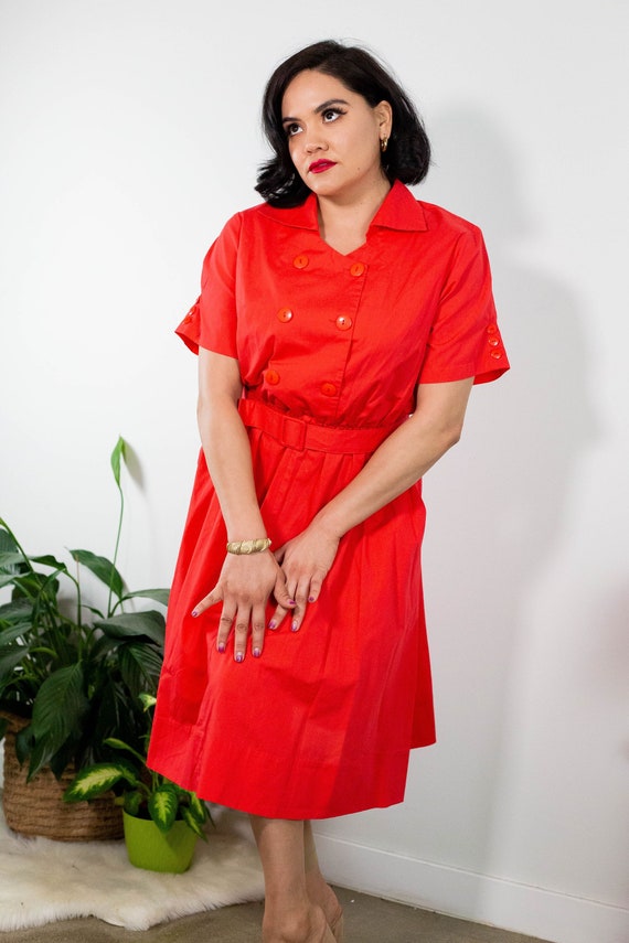 90's Blood Orange Cotton Shirt Dress - image 1