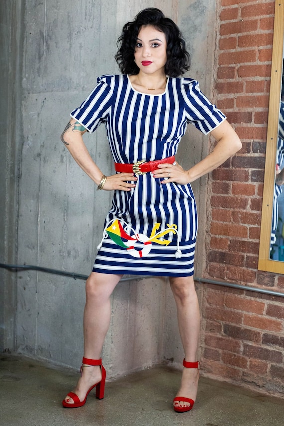 90's Nautical Inspired Striped Dress