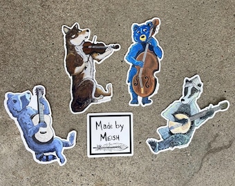 Animal Band (Banjo, Bass, Guitar, Fiddle)  - Waterproof Vinyl Sticker set of 4
