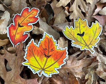Happy Fall Leaves - Waterproof Vinyl Sticker 3 pack