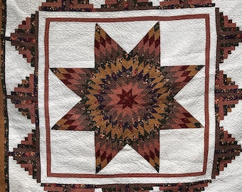 Handmade Lone Star Patchwork Quilt, Rustic Cabin Decor (92x104)
