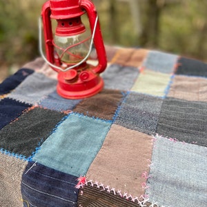Old Primitive Quilt Piece, Wool Quilt Piece, Masculine Quilt Piece, Upcycled Quilt Piece, Cutter Quilt, Crafters Quilt, Blue Brown Tan Quilt