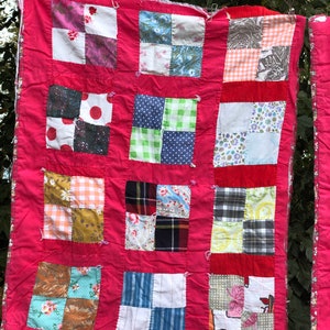 Red and White Patchwork Quilt Piece, Vintage Quilt Piece, Cutter Quilt, Vintage Shabby Chic Quilt, Four Patch Quilt, Mid Century Quilt