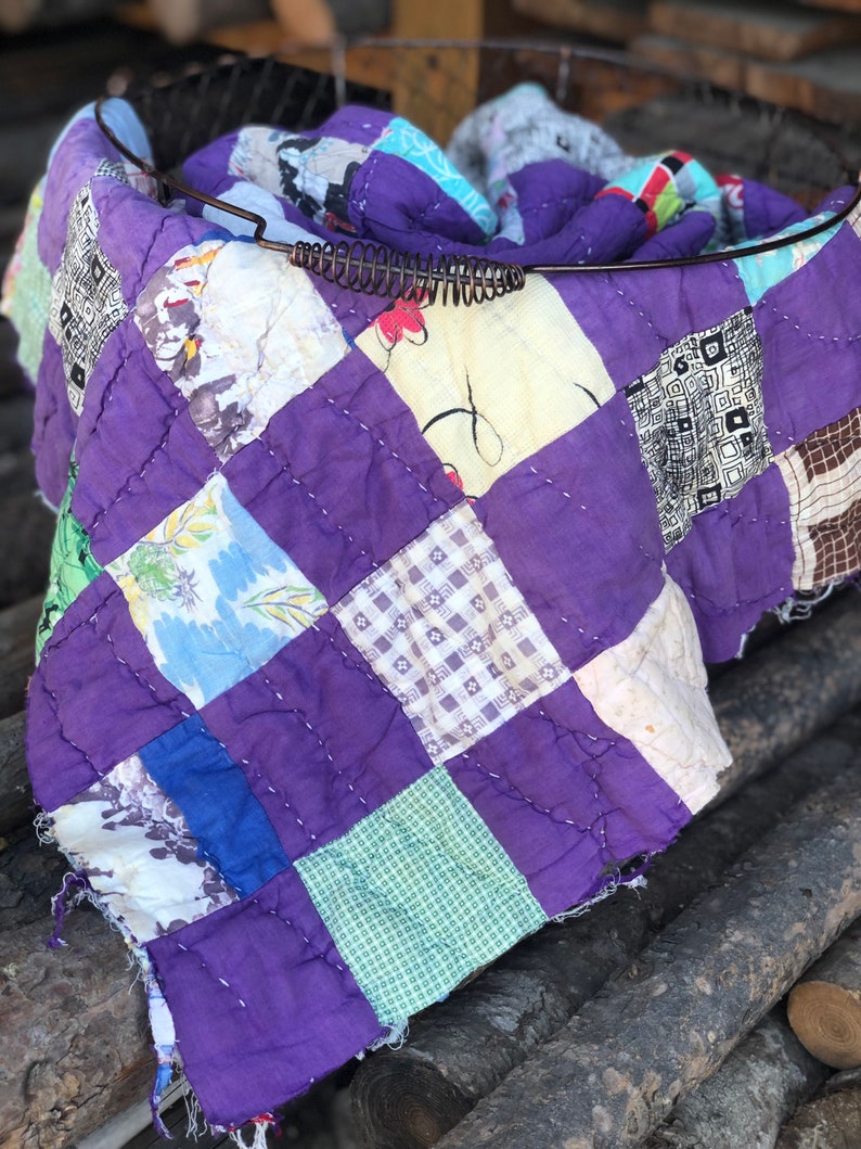 Purple Patchwork Quilt Piece Cutter Quilt Piece Vintage Etsy