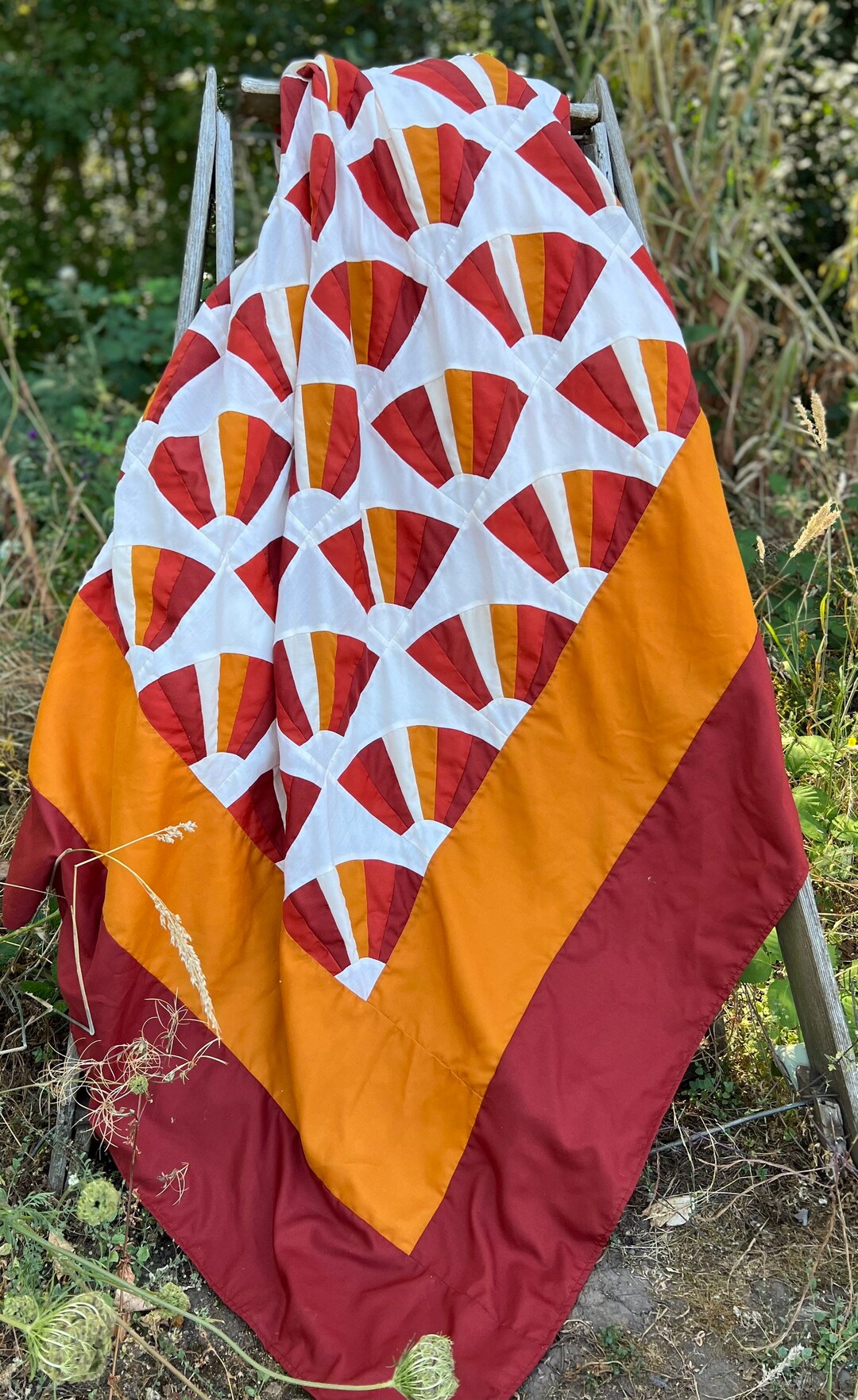 Vintage Fan Quilt, Autumn Quilt, Fall Quilt, Rust and Gold Quilt, Quilt