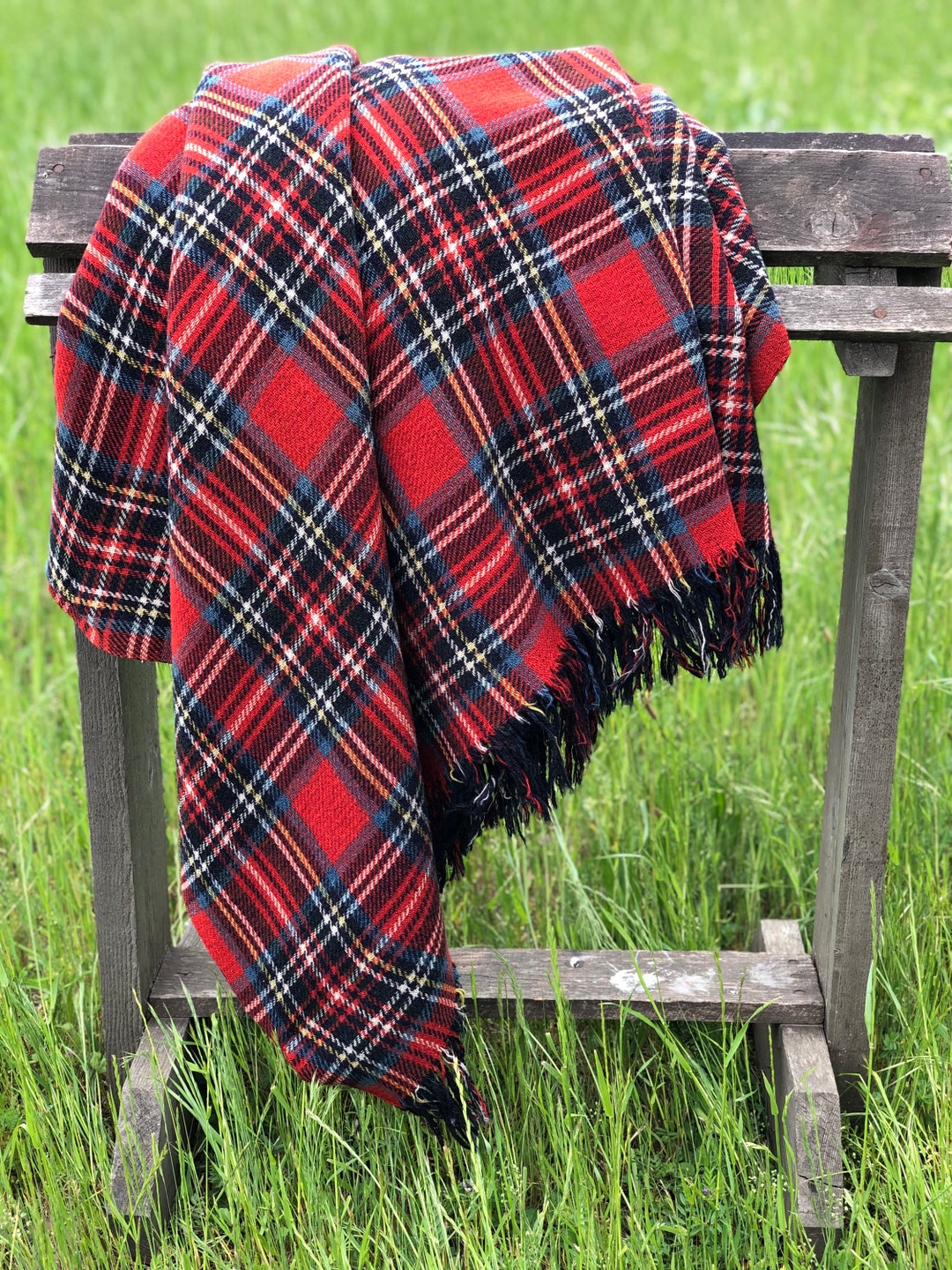 Plaid Wool Camp Blanket Red Plaid Throw Wool Blanket Etsy