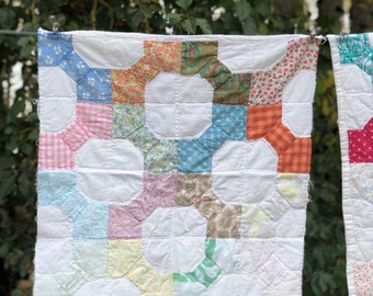 Vintage Bow Tie Quilt Piece, Patchwork Quilt Piece, Cutter Quilt Piece, Cotton and Feed Sack Quilt Piece, Layering Piece, Newborn Photo Prop