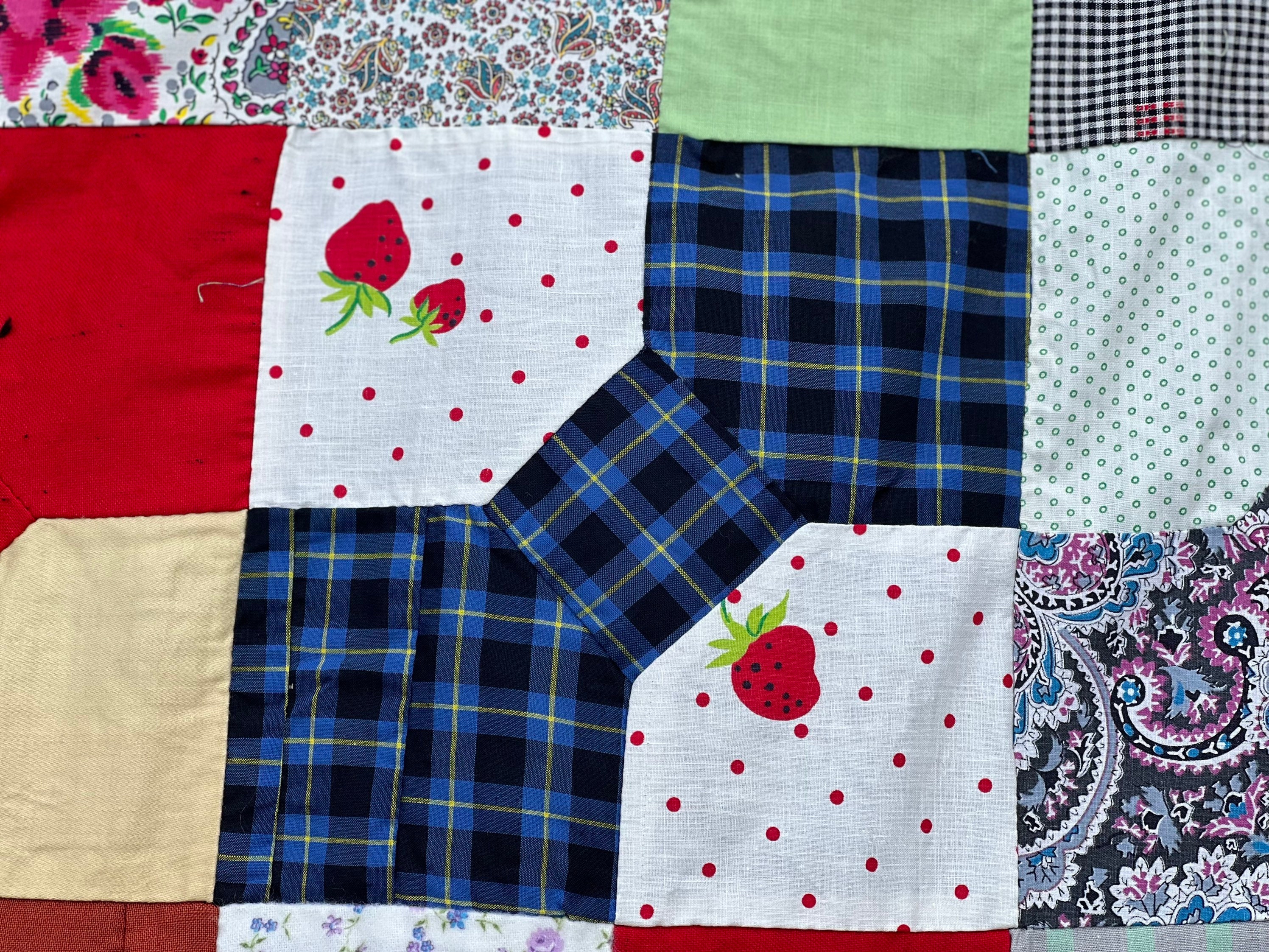 Vintage Bow Tie Quilt Top: Handmade Patchwork Cotton, 1950s  Handmade Bow Tie Quilt Top Hand Pieced Unfinished 95x71\