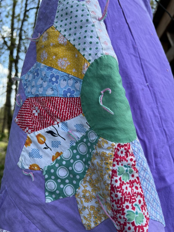Lavender Dresden Plate Quilt Piece, Feed Sack Qui… - image 10