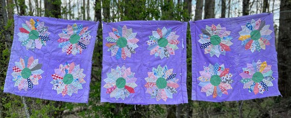 Lavender Dresden Plate Quilt Piece, Feed Sack Qui… - image 2