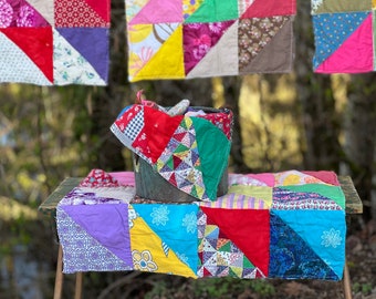 Biscuit Triangle Quilt Piece, Hippy Patchwork Quilt Piece, Shabby Chic Retro 1970's Quilt Piece, Cutter Quilt Piece, Colorful Quilt Piece