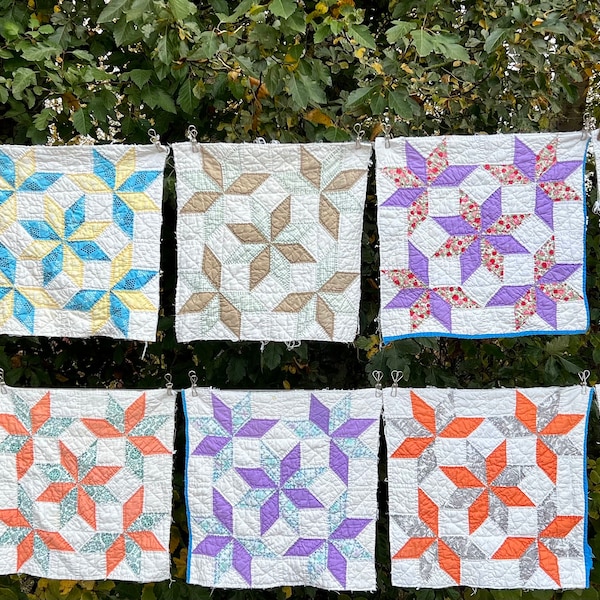 B) Handmade Star Quilt Piece, Hand Quilted Old Quilt Piece, Cutter Quilt, Patchwork Quilt Piece, Crafters Quilt, Quilt Fabric, Free Shipping