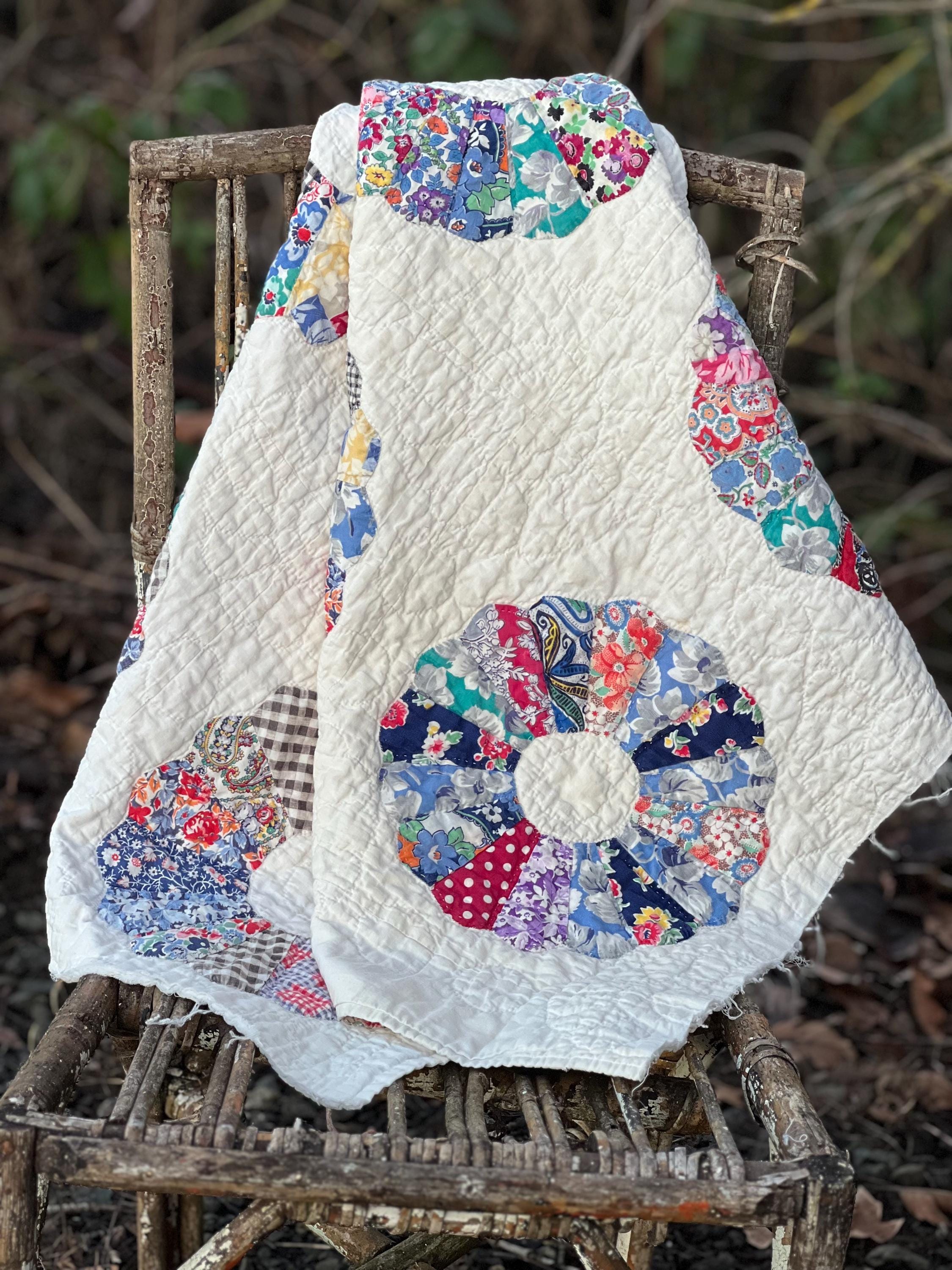 USA vintage】feed sack antique quilt アンティークキルト