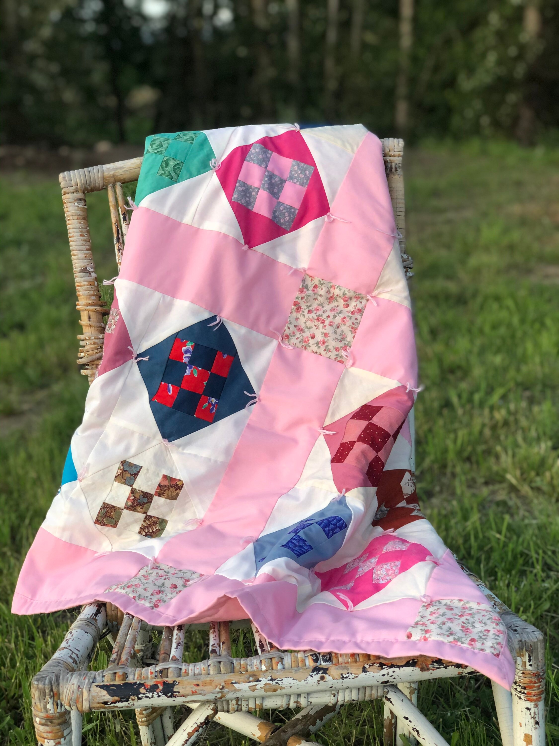 Vintage Pink Quilt Nine Patch Quilt Small Quilt Patchwork Etsy