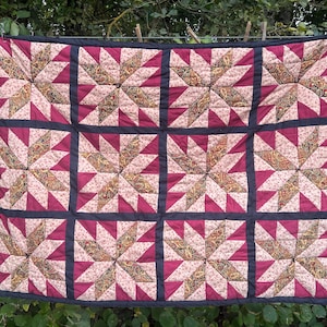 Vintage Paisley and Floral Print, Blank and Red Star Quilt, Lap, Car or Small Quilt, Masculine Quilt, Sofa Throw, Christmas Quilt, Pillow