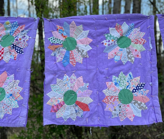 Lavender Dresden Plate Quilt Piece, Feed Sack Qui… - image 3