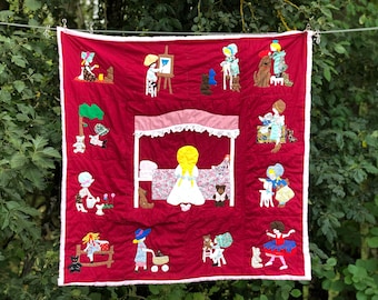 Handmade Appliqued Baby Quilt: Vintage Nursery Rhyme Patchwork