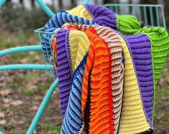 Big Afghan!  Large Vintage Afghan, Striped Afghan, Crocheted Sofa Cover, Retro Afghan, Colorful Afghan, Vintage Trailer Decor, Vintage Camp