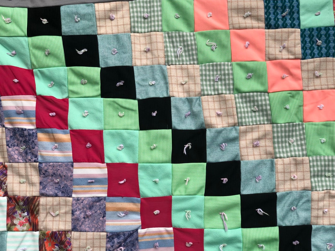 Vintage Green Patchwork Quilt, Warm Quilt, Polyester Quilt, Boho Quilt