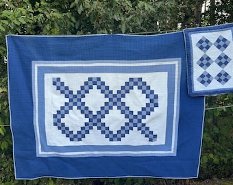 Blue & White Patchwork Twin Quilt with Sham