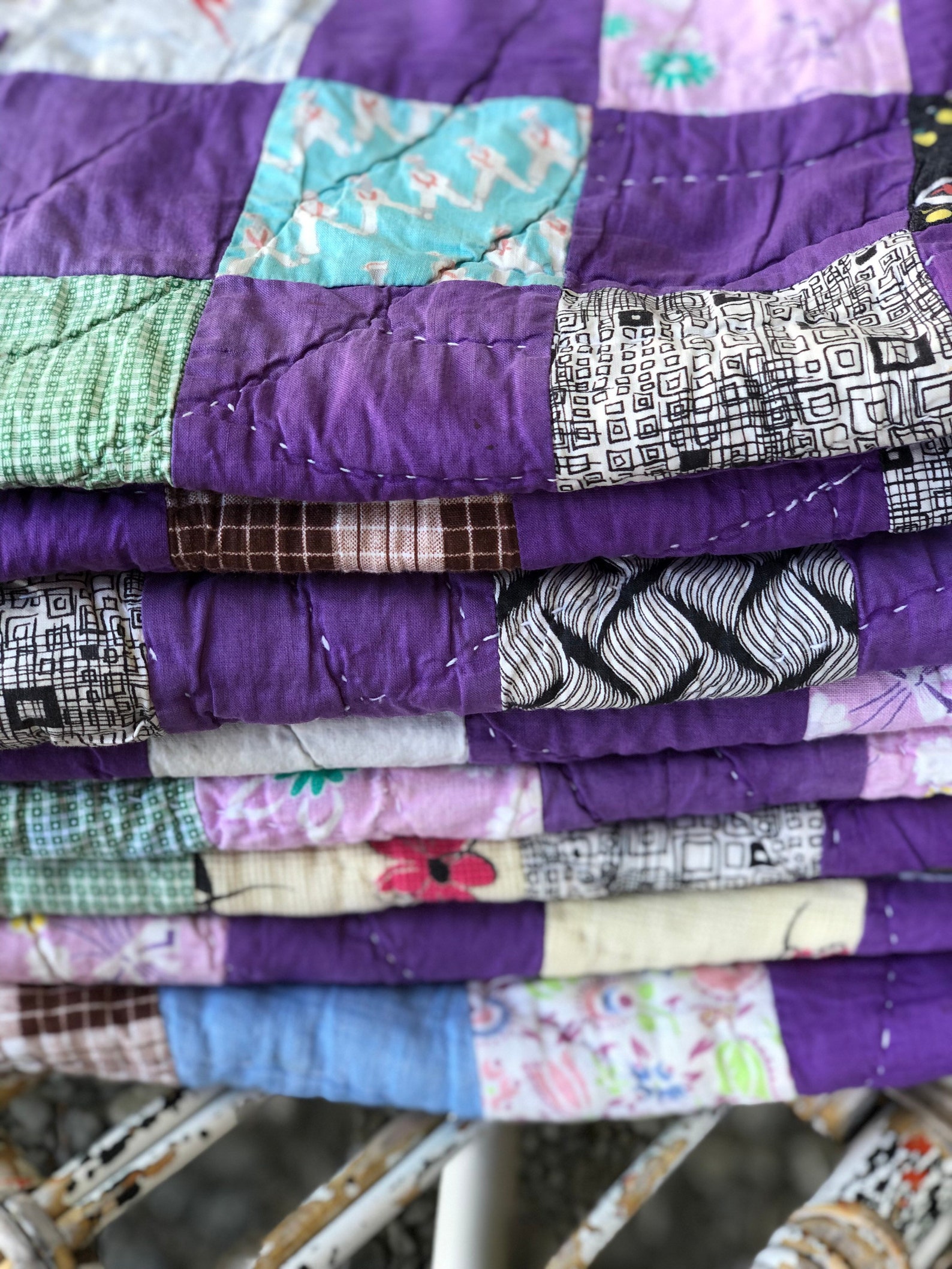 Purple Patchwork Quilt Piece Cutter Quilt Piece Vintage Etsy