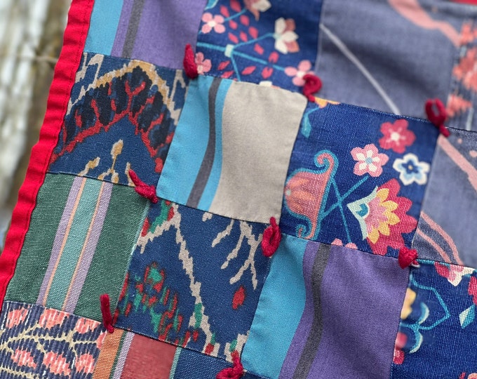 Vintage Patchwork Quilt, Blue Patchwork Quilt, Hand Tied Quilt