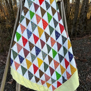 Vintage Calico Print Patchwork Quilt: 1980s Hand-Tied Floral Camp Quilt