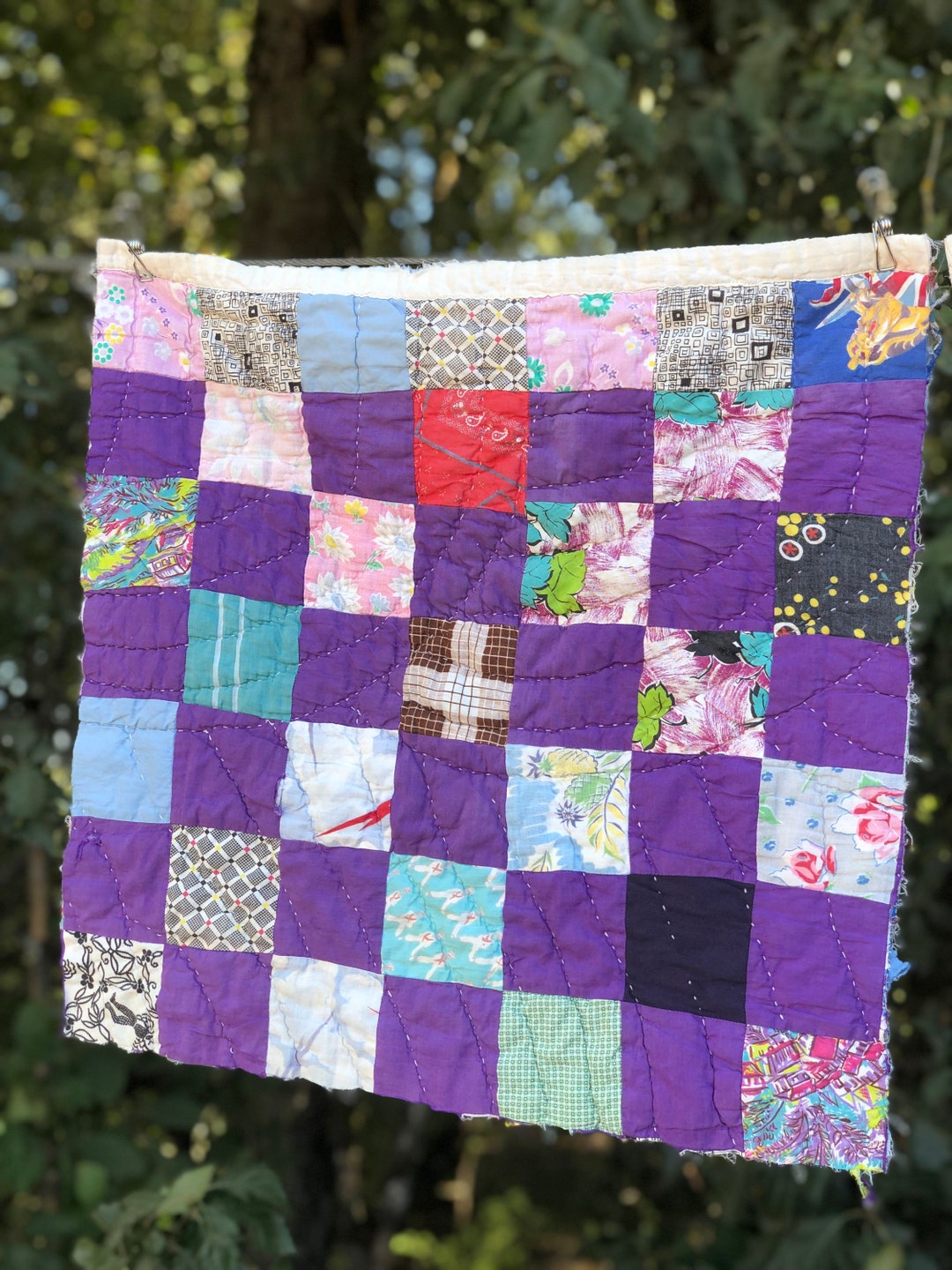 Purple Patchwork Quilt Piece Cutter Quilt Piece Vintage Etsy