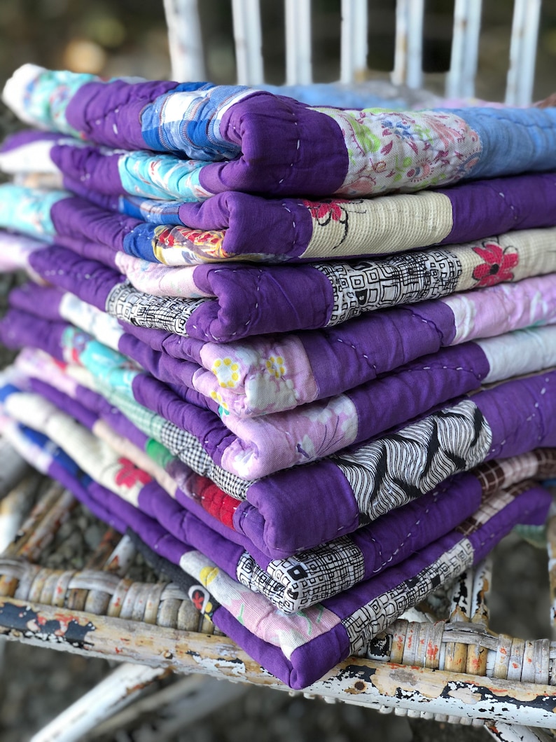 Purple Patchwork Quilt Piece Cutter Quilt Piece Vintage Etsy