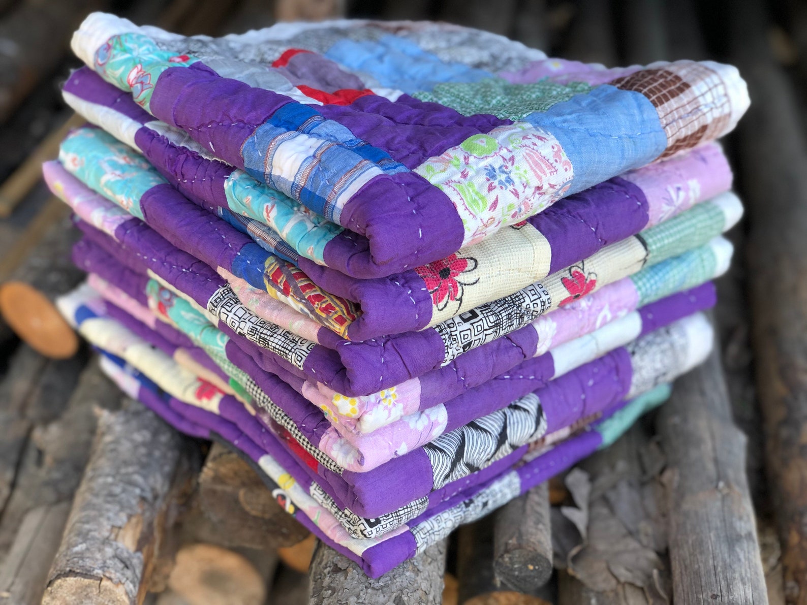 Purple Patchwork Quilt Piece Cutter Quilt Piece Vintage Etsy