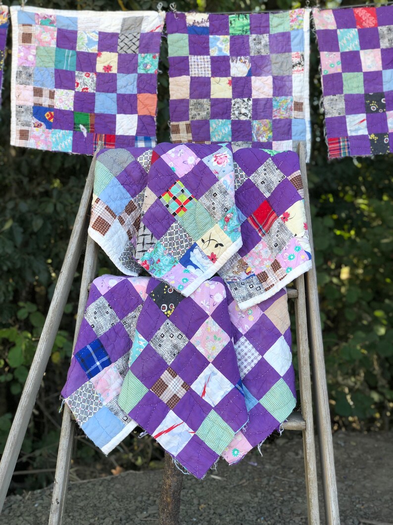 Purple Patchwork Quilt Piece Cutter Quilt Piece Vintage Etsy