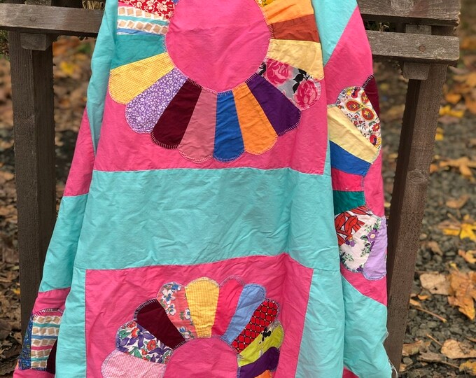 Dresden Plate Quilt Topper Pink Quilt Topper Summer Quilt Etsy