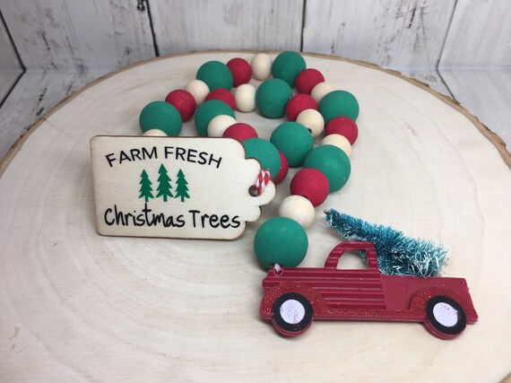 Christmas Red Truck Garland Christmas Wood Bead Garland - Etsy