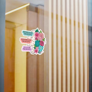 Migraine Awareness Decal, Brain Sticker, Chic Succulent Floral Design, Hemiplegic Vestibular Ocular, Laptop Decal, Car Decal, Water Bottle image 3