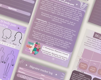 Migraine Chart Tracker - Health Log Medical tracker Digital Download 3 color themes with bonus Migraine phase log