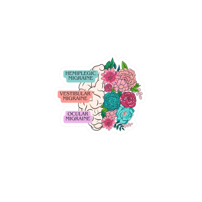 Migraine Awareness Decal, Brain Sticker, Chic Succulent Floral Design, Hemiplegic Vestibular Ocular, Laptop Decal, Car Decal, Water Bottle image 6