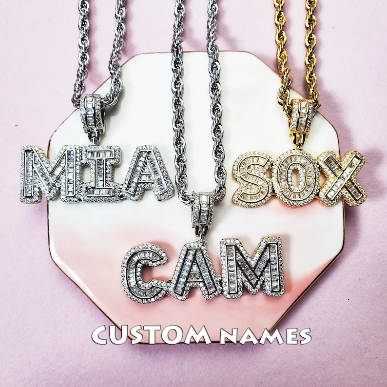 Custom Name&Letters Iced Out Pendants Chain Necklace Etsy