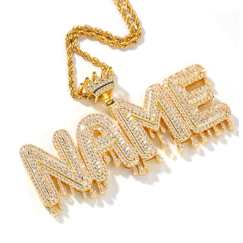 CUSTOM Name Necklace Iced Out Bubble Letters Pendant Necklace Etsy