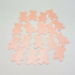 Ours en peluche rose chatoyant, bleu, doré, écru, blanc de 3 cm de long | Fête d'enfants | Fête prénatale | Révélation du genre | Confettis de table de fête