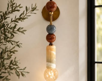 Handmade Brass Wall Sconce with Marble Gemstones – Indoor Lighting